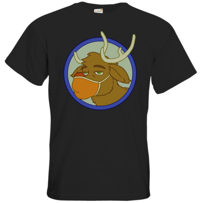 Motiv: T-Shirt Premium FAIR WEAR - Rentier mit Maske - bestimme auf Wunsch Details wie Produkt, Grösse, Farbe und Position selbst ! Motiv: T-Shirt Premium FAIR WEAR - Rentier mit Maske