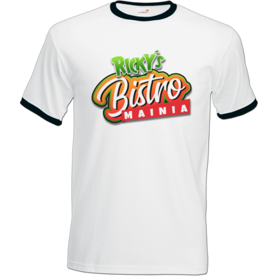Motiv: T-Shirt Ringer - Rickys Bistro - bestimme auf Wunsch Details wie Produkt, Grösse, Farbe und Position selbst ! Motiv: T-Shirt Ringer - Rickys Bistro