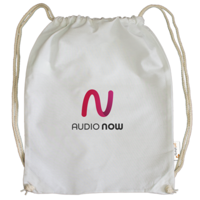 Motiv: Cotton Gymsac - Logo_Audio Now - bestimme auf Wunsch Details wie Produkt, Grösse, Farbe und Position selbst ! Motiv: Cotton Gymsac - Logo_Audio Now