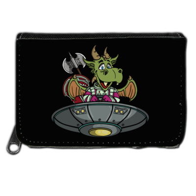 Motiv: Geldboerse - Space Drache im UFO - bestimme auf Wunsch Details wie Produkt, Grösse, Farbe und Position selbst ! Motiv: Geldboerse - Space Drache im UFO