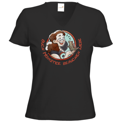 Motiv: T-Shirt Damen V-Neck Classic - Monster-Liebe-2 - bestimme auf Wunsch Details wie Produkt, Grösse, Farbe und Position selbst ! Motiv: T-Shirt Damen V-Neck Classic - Monster-Liebe-2