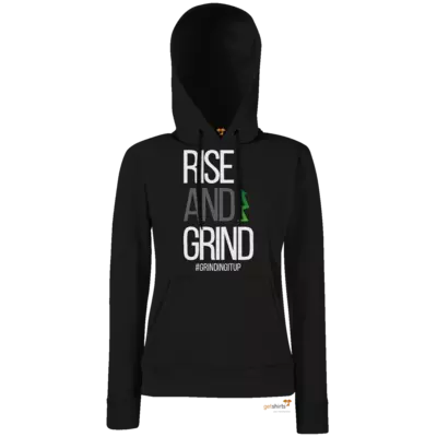Motiv: Hoodie Damen Classic - grindingitup - rise and grind - bestimme auf Wunsch Details wie Produkt, Grösse, Farbe und Position selbst ! Motiv: Hoodie Damen Classic - grindingitup - rise and grind