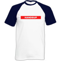 Motiv: Baseball-T FAIR WEAR - HandsUp - Rot - bestimme auf Wunsch Details wie Produkt, Grösse, Farbe und Position selbst ! Motiv: Baseball-T FAIR WEAR - HandsUp - Rot