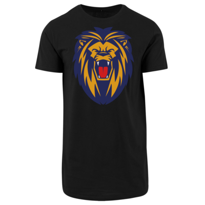 Motiv: Shaped Long Tee - Lion blaugelb - bestimme auf Wunsch Details wie Produkt, Grösse, Farbe und Position selbst ! Motiv: Shaped Long Tee - Lion blaugelb