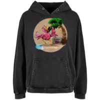 Motiv: Ladies Acid Washed Oversize Hoodie - Beach Flago 2 