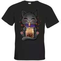 Motiv: T-Shirt Premium FAIR WEAR - Bubbletea Katze - bestimme auf Wunsch Details wie Produkt, Grösse, Farbe und Position selbst ! Motiv: T-Shirt Premium FAIR WEAR - Bubbletea Katze