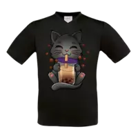 Motiv: T-Shirt V-Neck FAIR WEAR - Bubbletea Katze - bestimme auf Wunsch Details wie Produkt, Grösse, Farbe und Position selbst ! Motiv: T-Shirt V-Neck FAIR WEAR - Bubbletea Katze