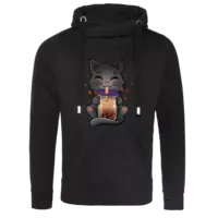Motiv: Cross Neck Hoodie - Bubbletea Katze - bestimme auf Wunsch Details wie Produkt, Grösse, Farbe und Position selbst ! Motiv: Cross Neck Hoodie - Bubbletea Katze
