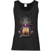Motiv: Tank Top Damen Classic - Bubbletea Katze - bestimme auf Wunsch Details wie Produkt, Grösse, Farbe und Position selbst ! Motiv: Tank Top Damen Classic - Bubbletea Katze